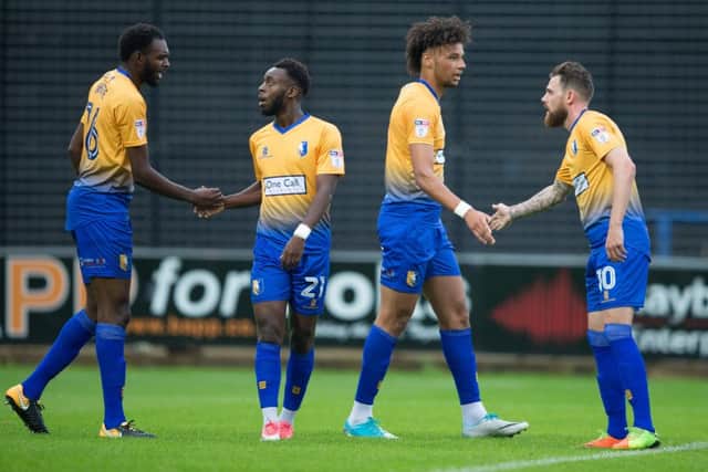 Mansfield Town vs Middlesborough - Mansfield Town players celebrate Lee Angols goal - Pic By James Williamson