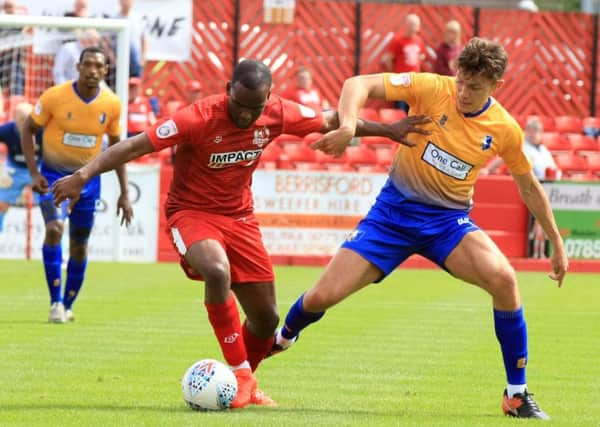 Pre-season friendly between Alfreton Town and Mansfield Town - Saturday July 29th 2017. Mansfield player Paul Digby and Alfreton player Craig Westcarr. Picture: Chris Etchells