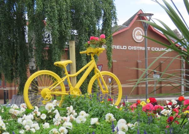 Yellow bikes decorate the Council offices in Kirkby.