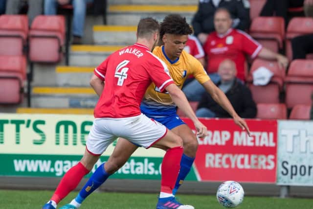 Crewe Alexandra vs Mansfield Town - Lee Angol of Mansfield Town brings the ball forward - Pic By James Williamson
