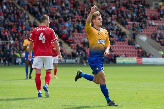 Crewe Alexandra vs Mansfield Town - Danny Rose of Mansfield Town celebrates his goal - Pic By James Williamson