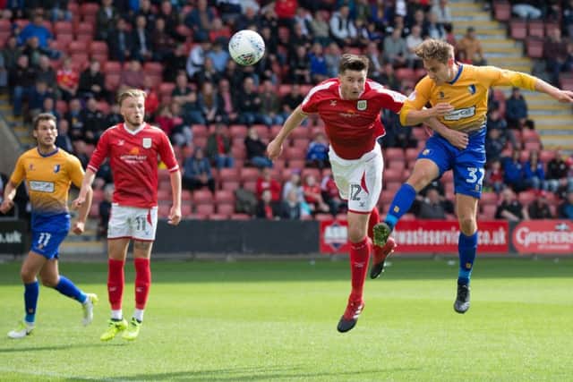 Crewe Alexandra vs Mansfield Town - Danny Rose of Mansfield Town levels the scores at 1-1 - Pic By James Williamson