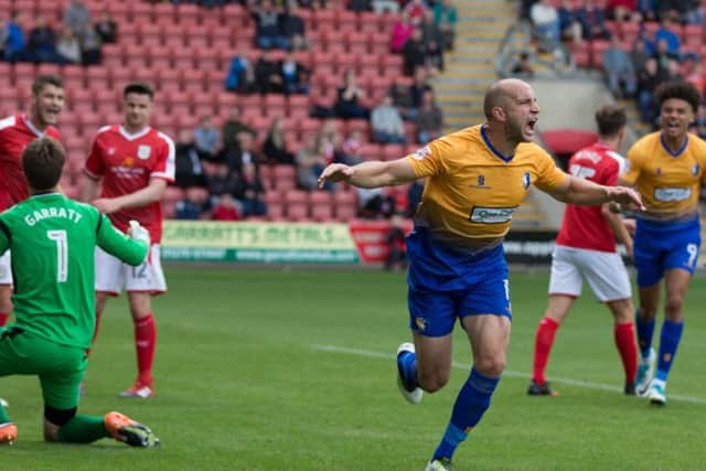 Crewe Alexandra vs Mansfield Town - David Mirfin of Mansfield Town celebrates his goal - Pic By James Williamson
