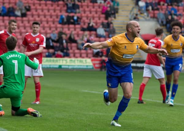 Crewe Alexandra vs Mansfield Town - David Mirfin of Mansfield Town celebrates his goal - Pic By James Williamson