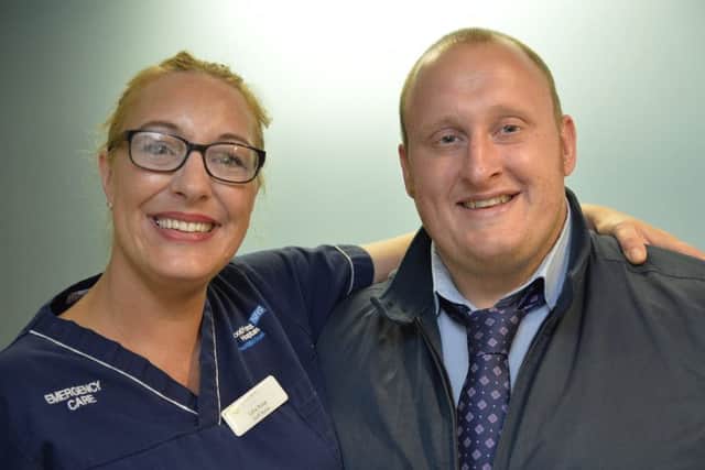 Relieved patient Stuart Artliff with the nurse at Kings Mill Hospital, Julia Rose, who first diagnosed his sepsis.