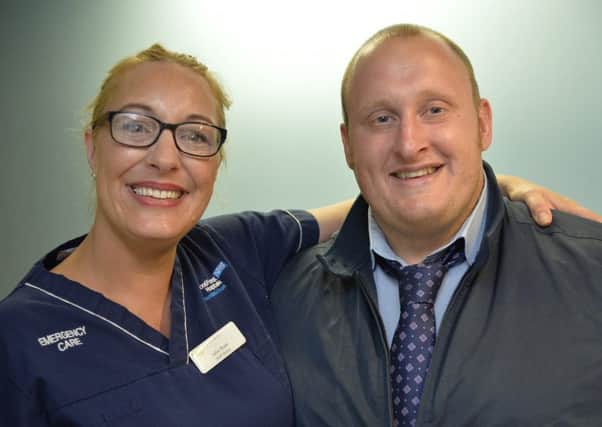 Relieved patient Stuart Artliff with the nurse at Kings Mill Hospital, Julia Rose, who first diagnosed his sepsis.