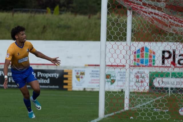 Accrington Stanley vs Mansfield - Lee Angol of Mansfield Town celebrates his goal - Pic By James Williamson