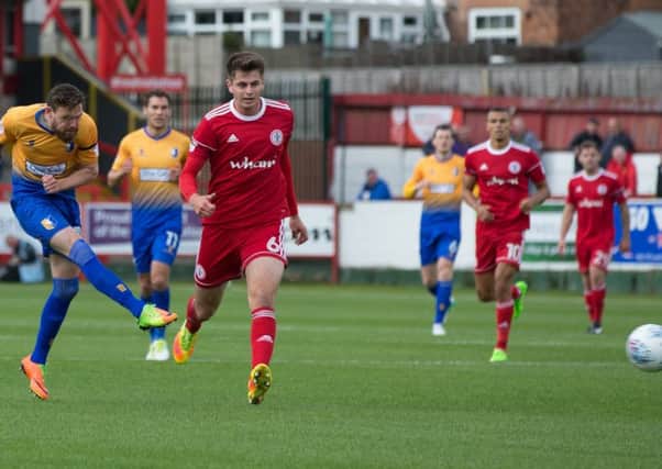 Accrington Stanley vs Mansfield - Paul Anderson of Mansfield Town has a shot on goal - Pic By James Williamson