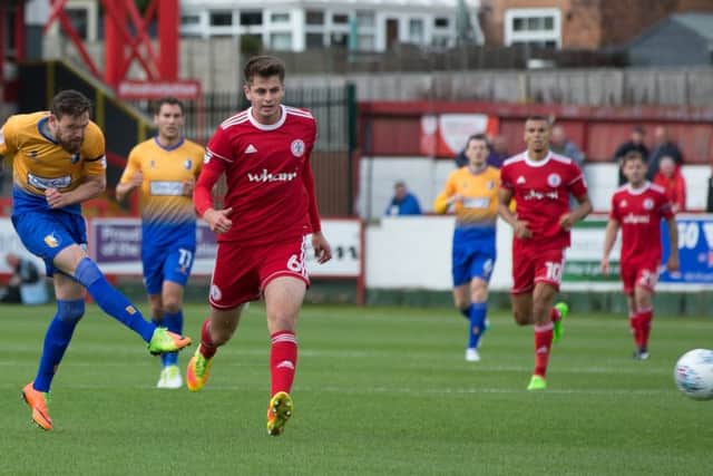 Accrington Stanley vs Mansfield - Paul Anderson of Mansfield Town has a shot on goal - Pic By James Williamson
