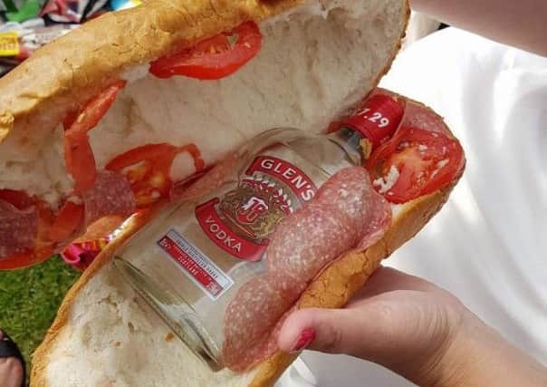 A bottle of vodka was hidden in a sandwhich.

Picture: Southwell Racecourse