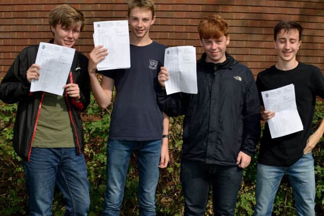 GCSE results day at All Saints Catholic Voluntary Academy, pictured are from left Edward Stoppard, Owen Ottaway, Finn Clarke and Owen Brooks