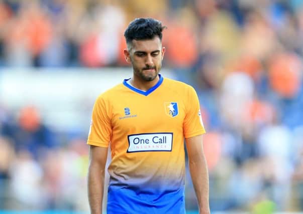 Malvind Benning of Mansfield Town disappointed with the result during the Sky Bet League 2 match between Mansfield Town and Luton Town at the One Call Stadium, Mansfield, England on 26 August 2017. Photo by Leila Coker.