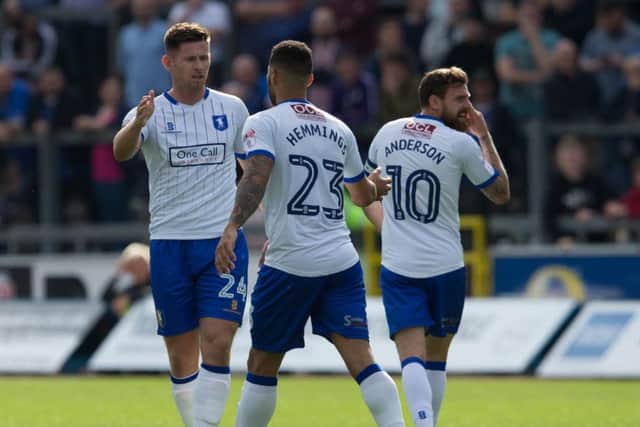 Carlisle United v Mansfield Town - Calum Butcher of Mansfield Town celebrates his goal with Kane Hemmings - Pic By James Williamson