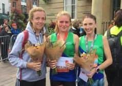 Three of Mansfield Harriers podium-placers at the Mansfield 10K, from left, Kahli Johnson, Jessie Crawshaw and Bev Armstrong.
