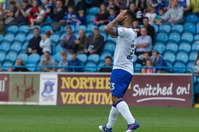 Carlisle United v Mansfield Town - Kane Hemmings of Mansfield Town holds his hands on his head after his kick is saved - Pic By James Williamson