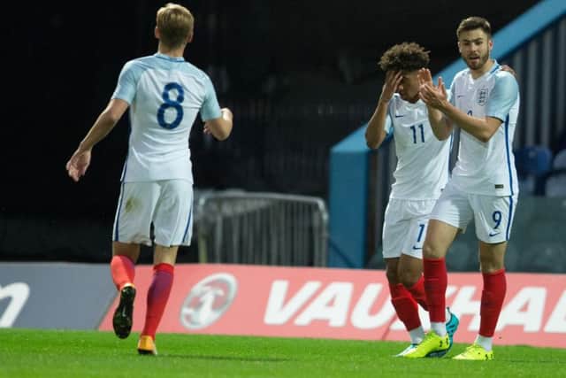 England Under 19s v Germany Under 19s - Reiss Nelson with Ben Brereton after scoring England's first  goal - Pic By James Williamson