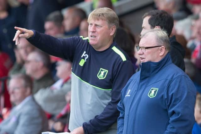 Mansfield Town Assistant Manager Paul Raynor and Steve Evans - Pic By James Williamson