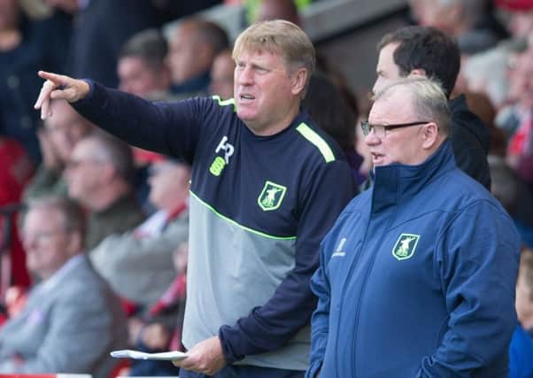 Mansfield Town Assistant Manager Paul Raynor and Steve Evans - Pic By James Williamson