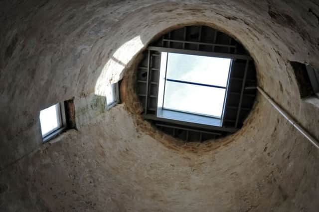A look up at Lindley's windmill.