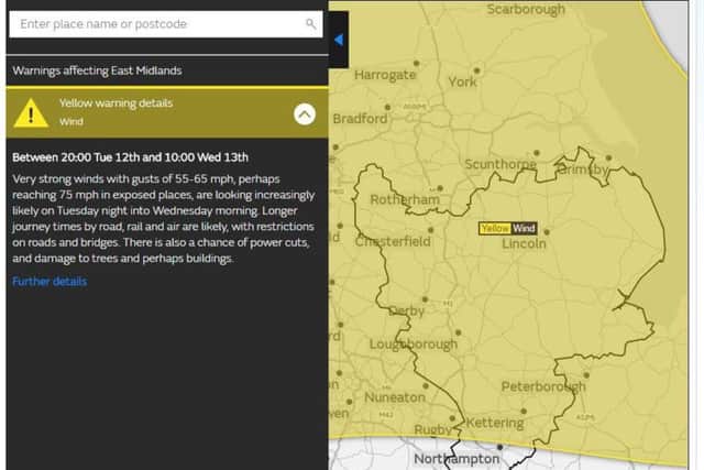 The weather warning is in place for Tuesday night/Wednesday morning.