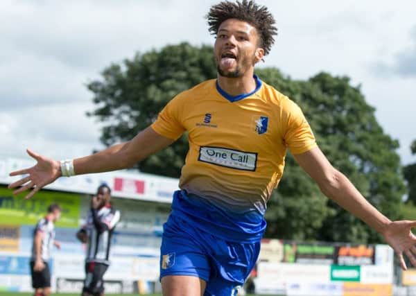 Mansfield Town v Grimsby Town - Lee Angol of Mansfield Town celebrates his goal - Pic By James Williamson