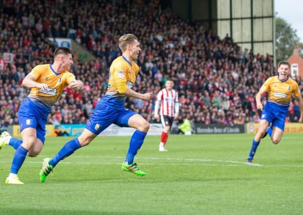 Lincoln City v Mansfield Town - Danny Rose of Mansfield Town celebrates scoring the opening goal - Pic By James Williamson