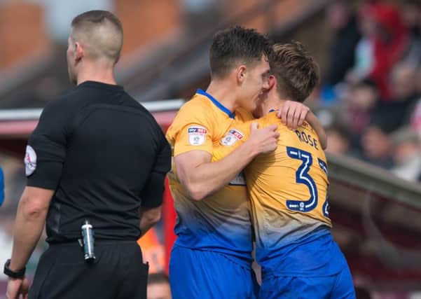 Lincoln City v Mansfield Town - Danny Rose of Mansfield Town celebrates his goal with Paul Digby - Pic By James Williamson