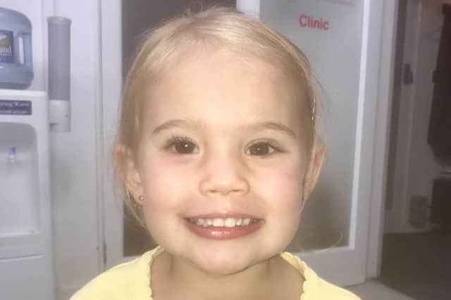 Myah Hauxwell, 2 with her new right eye.