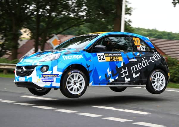 Mansfield co-driver Phil Hall with Fred Field in the Opel Adam Cup in Germany.