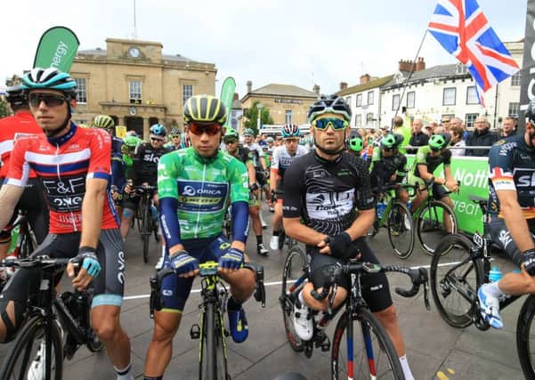 Riders on the start line in Mansfield town centre for last month's Tour Of Britain cycle race. (PHOTO BY: Chris Etchells)