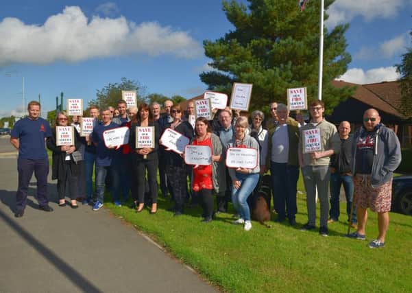Gloria De Piero MP along with Fire Fighters and supporters demonstrating against proposed cuts to staffing levels in Ashfield