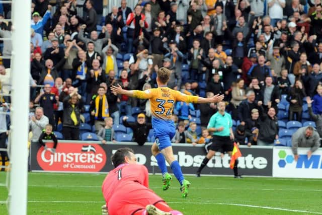 Mansfield Town v Cambridge United.Danny Rose celebrates after scoring the winner late on in the second half.