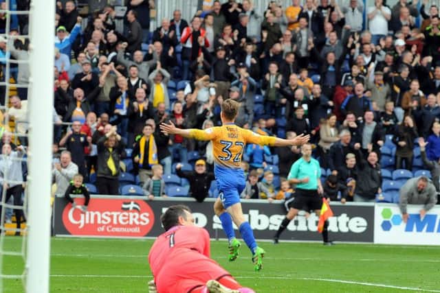 Mansfield Town v Cambridge United.
Danny Rose celebrates after scoring the winner late on in the second half.