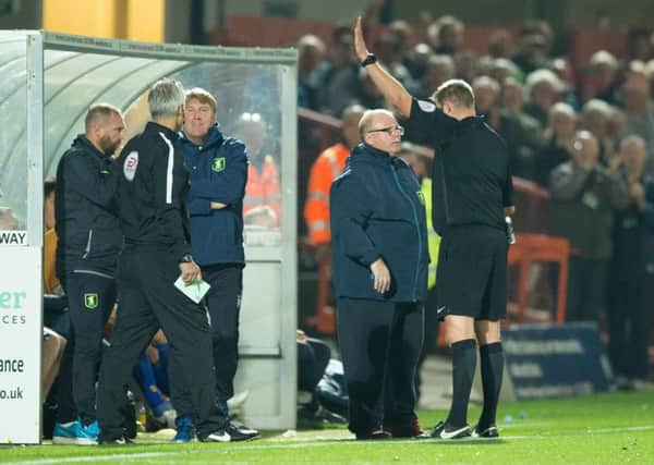 Cheltenham Town v Mansfield Town - Steve Evans is sent from the technical area by referee Brett Huxtable - Pic By James Williamson