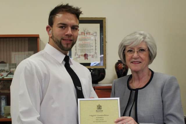 Alex Smith with Kate Allsop, Mansfield mayor.
