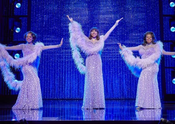 Asmeret Ghebremichael (Lorrell Robinson), Liisi LaFontaine (Deena Jones) and Amber Riley (Effie White) in Dreamgirls