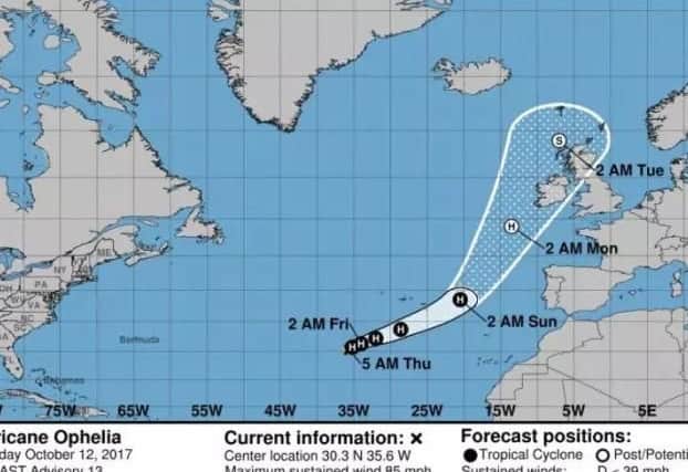 Computer models show Hurricane Ophelia heading towards the UK. NOAA