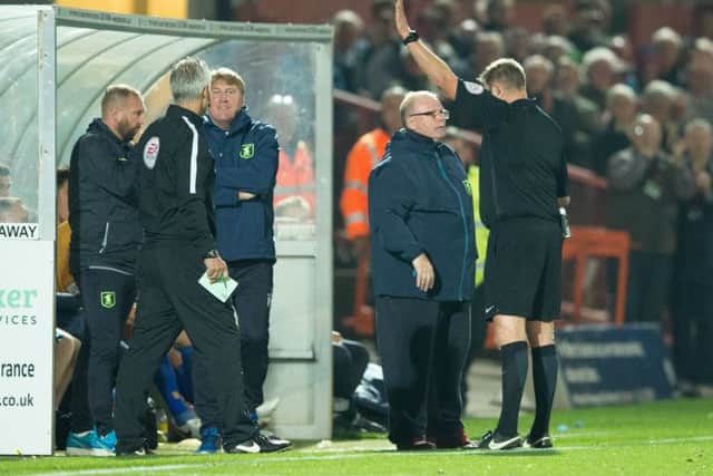 Cheltenham Town v Mansfield Town - Steve Evans is sent from the technical area by referee Brett Huxtable - Pic By James Williamson