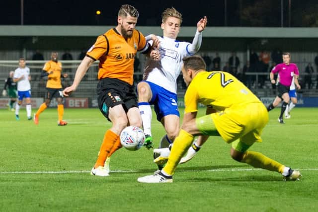 Barnet vs Mansfield Town - Danny Rose of Mansfield Town is beaten to the ball by Craig Ross of Barnet - Pic By James Williamson
