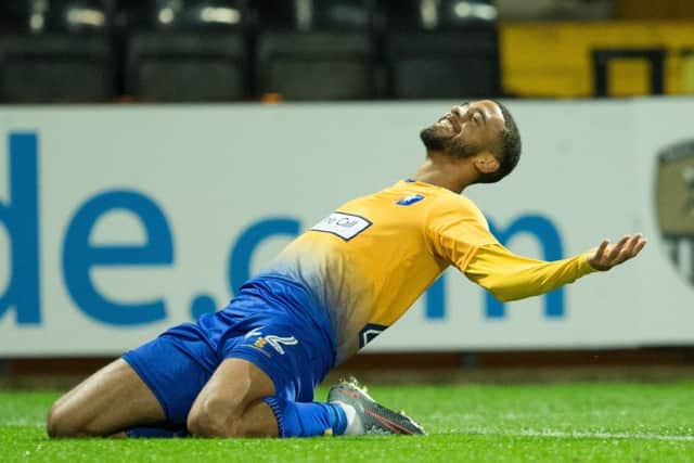 Notts County vs Mansfield Town - CJ Hamilton of Mansfield Town celebrates his goal - Pic By James Williamson