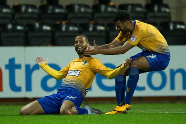 Notts County vs Mansfield Town - CJ Hamilton of Mansfield Town celebrates his goal  - Pic By James Williamson