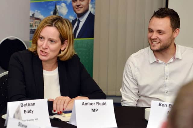 Home Secretary Amber Rudd in Mansfield. Seen at a meeting at the civic centre.