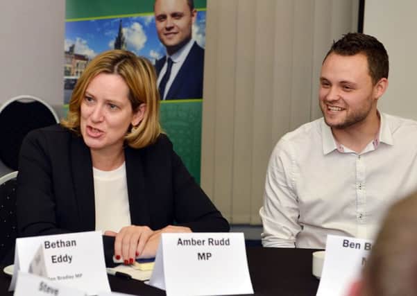 Home Secretary Amber Rudd in Mansfield. Seen at a meeting at the civic centre.