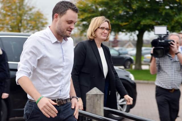 Home Secretary Amber Rudd in Mansfield. Seen with MP Ben Bradley at the civic centre.