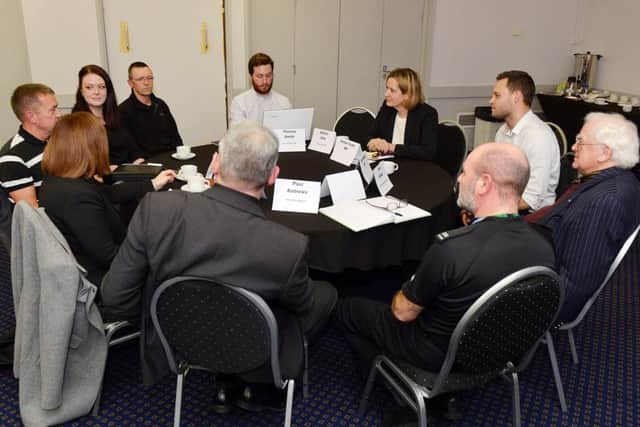 Home Secretary Amber Rudd in Mansfield. seen at a meeting at the civic centre.