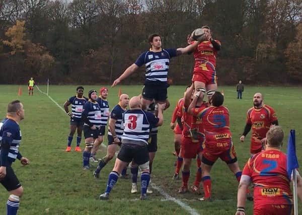 Sam Holmes in action for Mansfield in their 32-26 defeat at home to Buxton on Saturday.