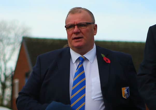 Steve Evans (Manager)  of Mansfield Town during the FA Cup match between Shaw Lane AFC and Mansfield Town at Sheerien Park, Barnsley, England on 4 November 2017. Photo by Stephen Gaunt/PRiME Media Images