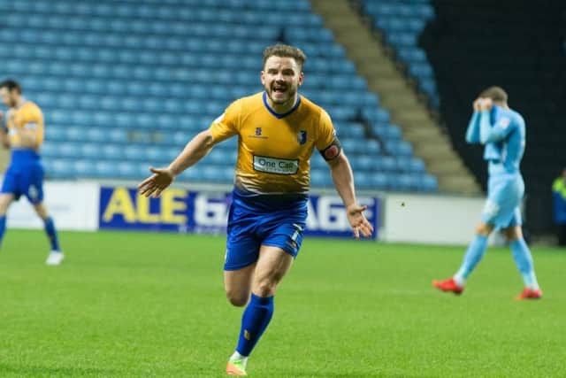 Coventry City vs Mansfield Town - Alex MacDonald of Mansfield Town celebrates his goal - Pic By James Williamson
