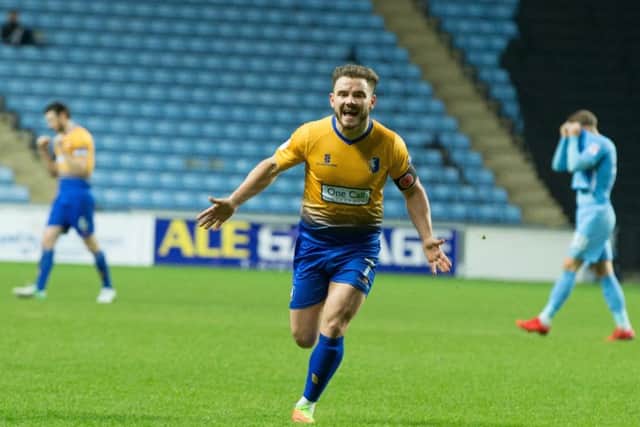 Coventry City vs Mansfield Town - Alex MacDonald of Mansfield Town celebrates his goal - Pic By James Williamson