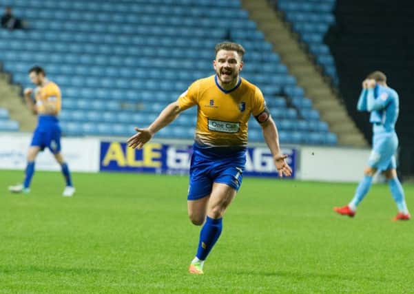Coventry City vs Mansfield Town - Alex MacDonald of Mansfield Town celebrates his goal - Pic By James Williamson